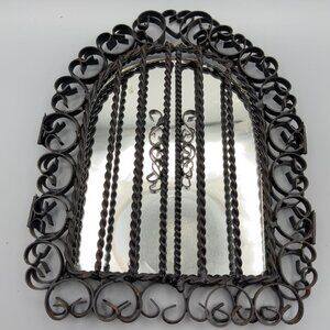 Vintage Black Wrought Iron Scrollwork Mirror Folding Doors Gothic Decor